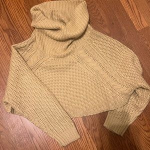 Cozy cropped beige turtleneck sweater